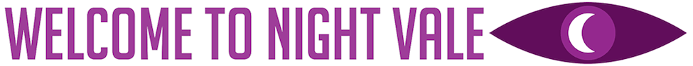 "Welcome to Night Vale" with their classic moon inside the pupil of an eye logo.